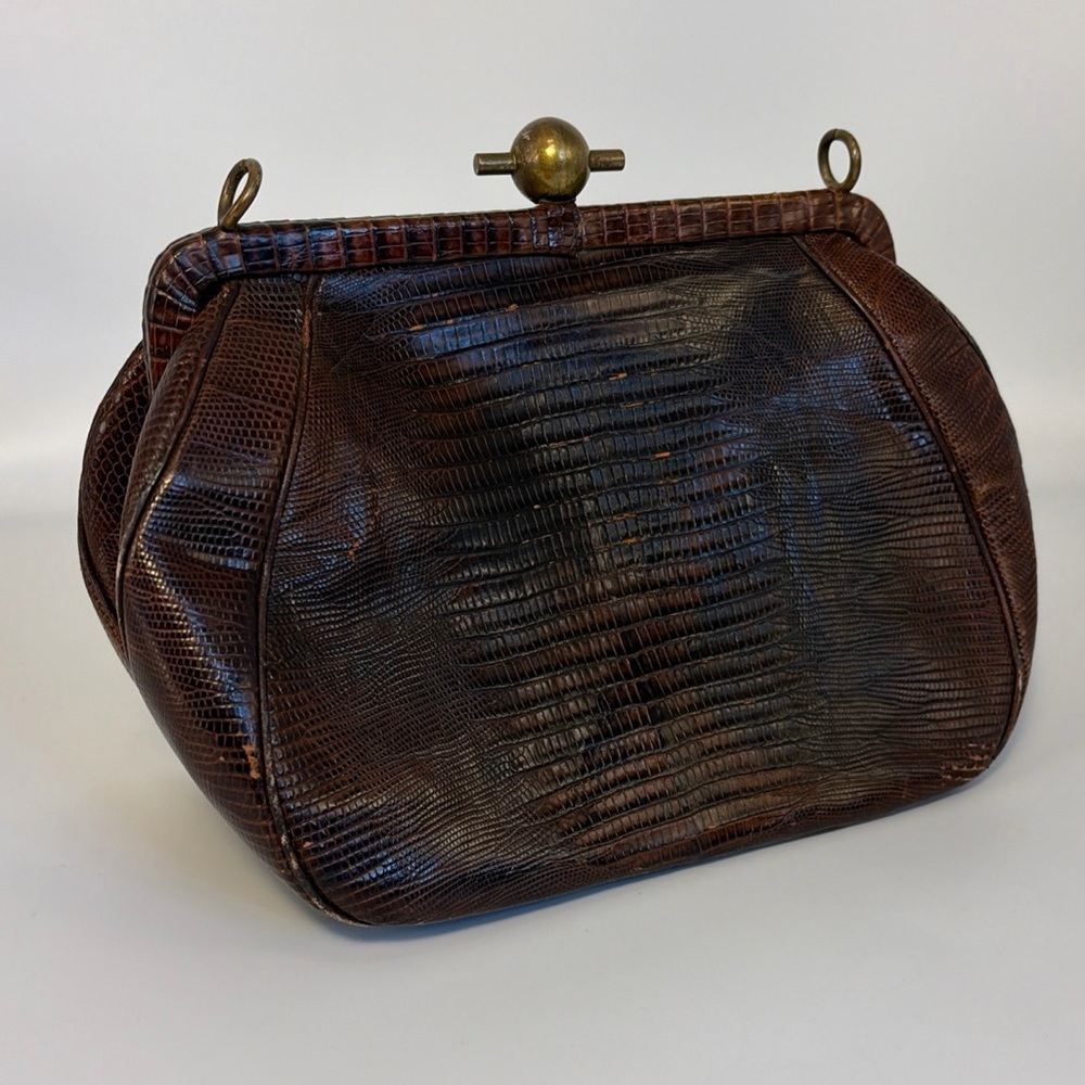 Sydney‎ California Brown Leather Handbag Clutch Purse Snake/Reptile/Vtg-Read